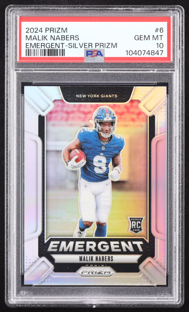 Malik Nabers 2024 Panini Prizm Emergent Prizms Silver #6 RC (PSA 10) at PristineAuction.com Malik Nabers 2024 Panini Prizm Emergent Prizms Silver #6 RC (PSA 10) at PristineAuction.com