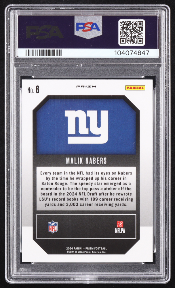 Malik Nabers 2024 Panini Prizm Emergent Prizms Silver #6 RC (PSA 10) at PristineAuction.com Malik Nabers 2024 Panini Prizm Emergent Prizms Silver #6 RC (PSA 10) at PristineAuction.com