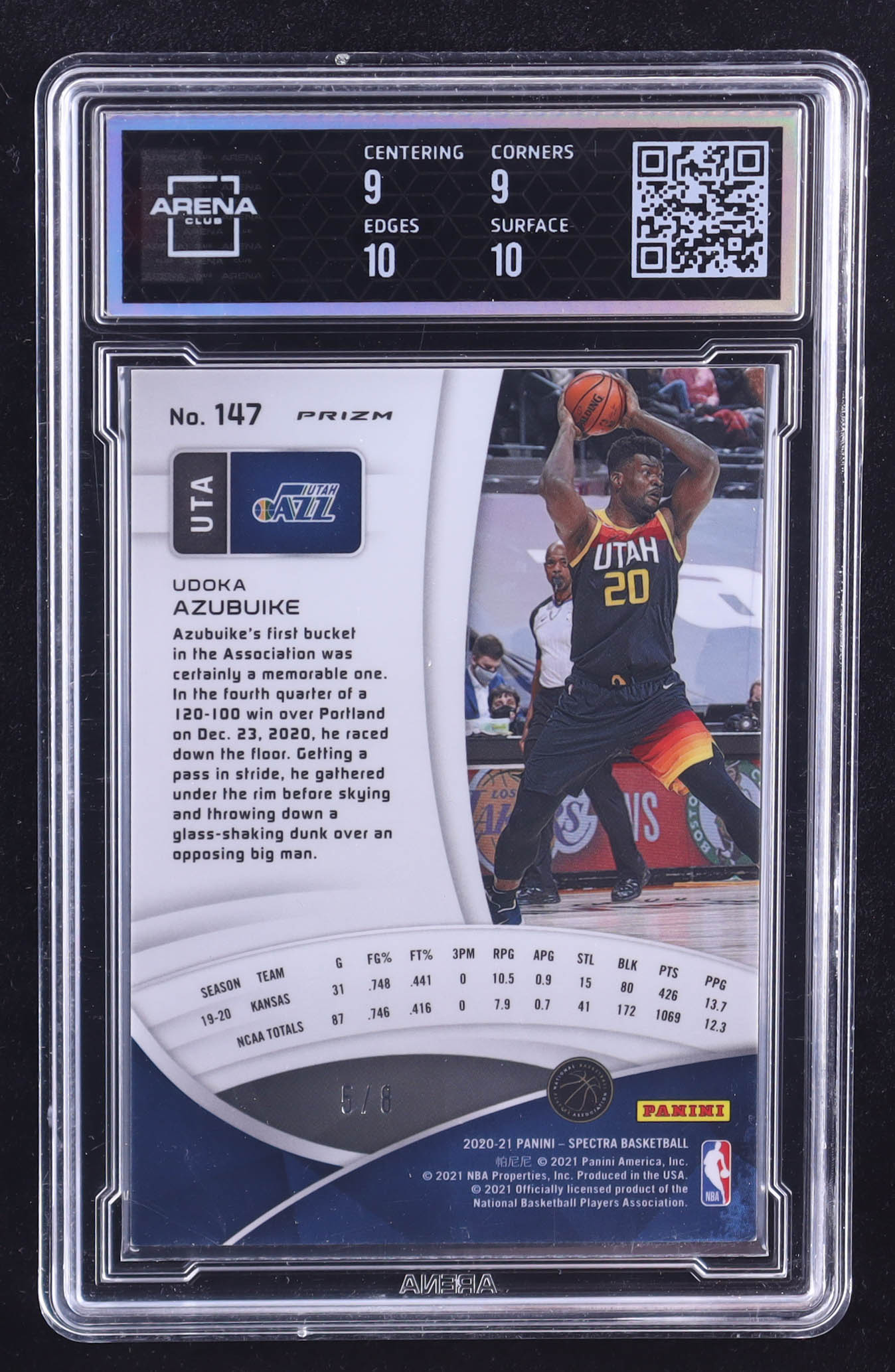 Udoka Azubuike 2020-21 Panini Spectra Asia Red Gold #147 #5/8 RC (Arena Club 9.5) at PristineAuction.com Udoka Azubuike 2020-21 Panini Spectra Asia Red Gold #147 #5/8 RC (Arena Club 9.5) at PristineAuction.com