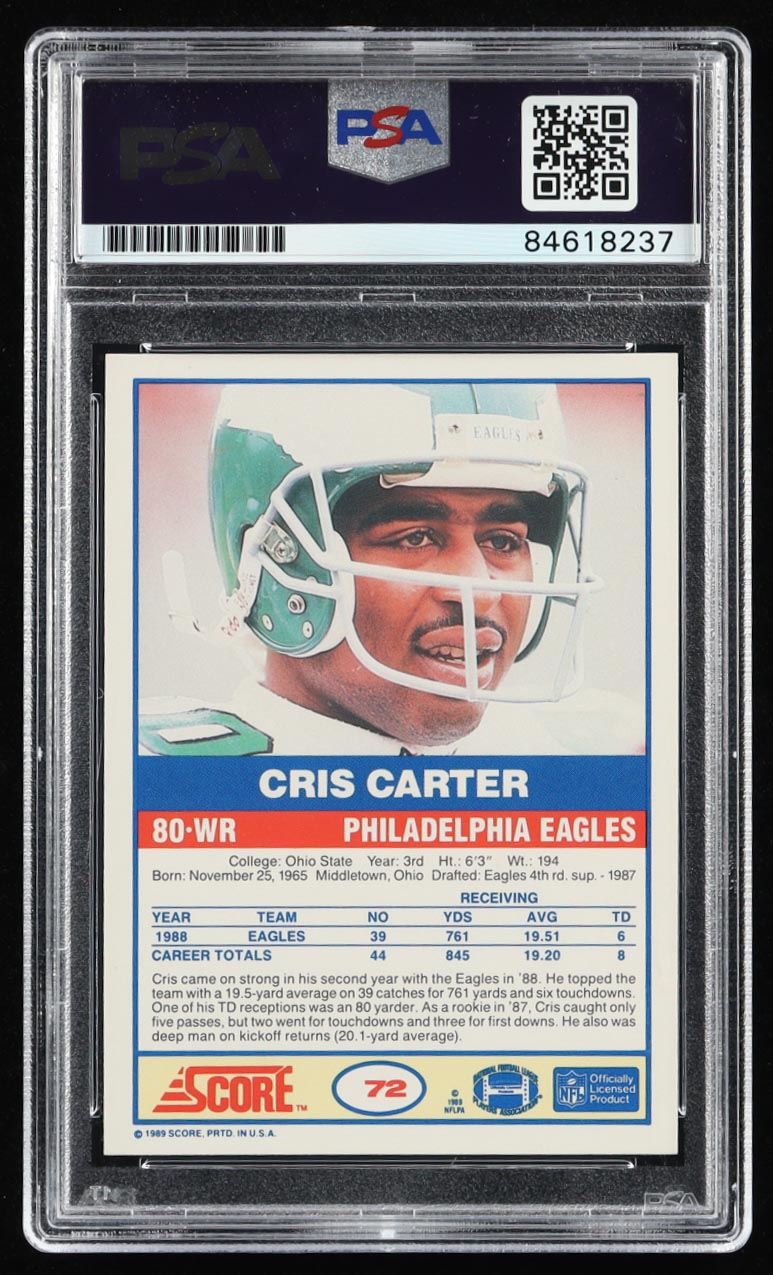 Cris Carter Signed 1989 Score #72 RC (PSA | Autograph Graded 10) at PristineAuction.com Cris Carter Signed 1989 Score #72 RC (PSA | Autograph Graded 10) at PristineAuction.com