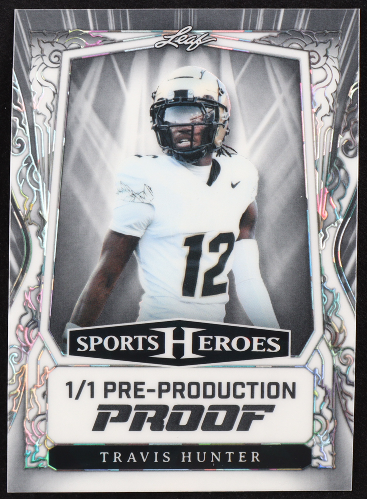 Travis Hunter Leaf Sports Heroes Silver Crystal Pre-Production Proof #NNO RC #1/1 at PristineAuction.com Travis Hunter Leaf Sports Heroes Silver Crystal Pre-Production Proof #NNO RC #1/1 at PristineAuction.com