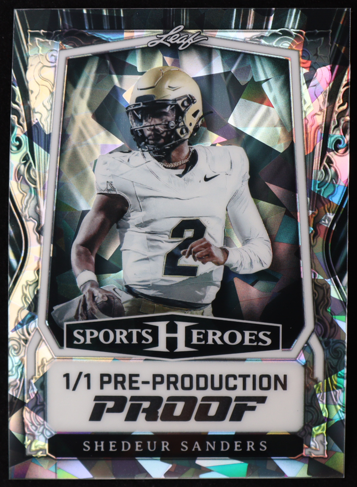 Shedeur Sanders Leaf Sports Heroes Silver Crystal Pre-Production Proof #NNO RC #1/1 at PristineAuction.com Shedeur Sanders Leaf Sports Heroes Silver Crystal Pre-Production Proof #NNO RC #1/1 at PristineAuction.com