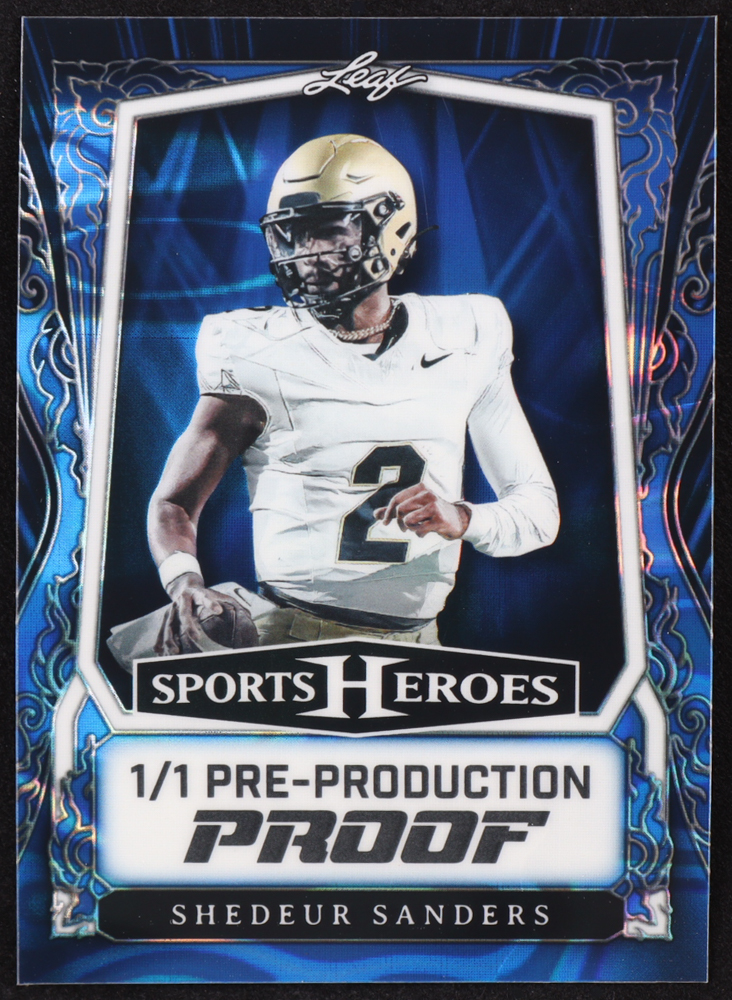 Shedeur Sanders Leaf Sports Heroes Blue Wave Pre-Production Proof #NNO RC #1/1 at PristineAuction.com Shedeur Sanders Leaf Sports Heroes Blue Wave Pre-Production Proof #NNO RC #1/1 at PristineAuction.com