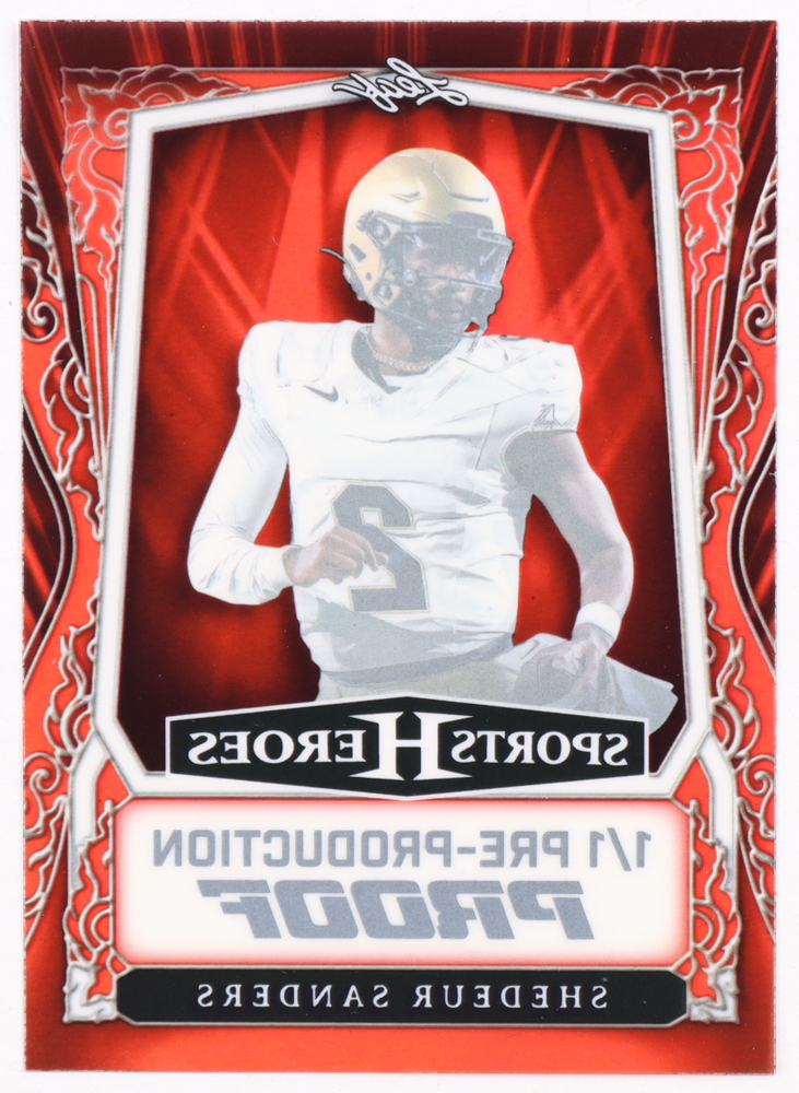 Shedeur Sanders Leaf Sports Heroes Clear Red Pre-Production Proof #NNO RC #1/1 at PristineAuction.com Shedeur Sanders Leaf Sports Heroes Clear Red Pre-Production Proof #NNO RC #1/1 at PristineAuction.com