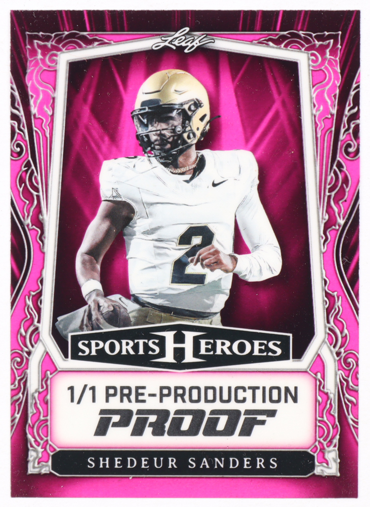 Shedeur Sanders Leaf Sports Heroes Clear Pink Pre-Production Proof #NNO RC #1/1 at PristineAuction.com Shedeur Sanders Leaf Sports Heroes Clear Pink Pre-Production Proof #NNO RC #1/1 at PristineAuction.com