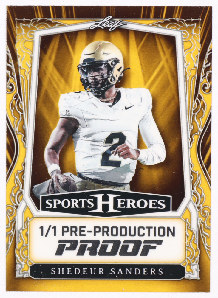 Shedeur Sanders Leaf Sports Heroes Clear Gold Pre-Production Proof #NNO RC #1/1 at PristineAuction.com Shedeur Sanders Leaf Sports Heroes Clear Gold Pre-Production Proof #NNO RC #1/1 at PristineAuction.com