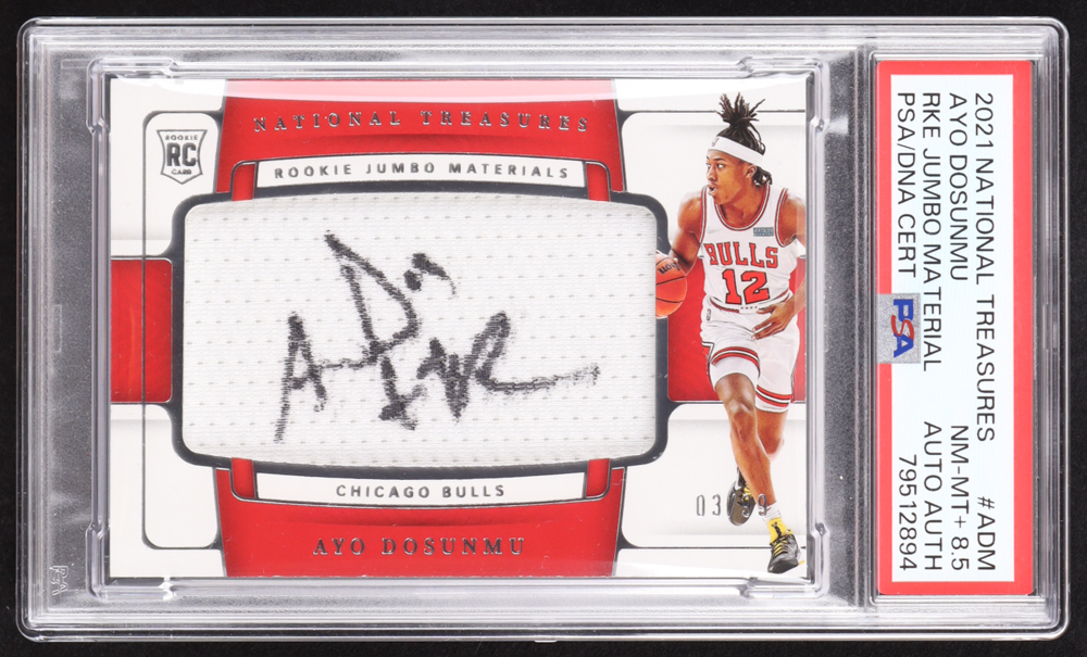Ayo Dosunmu Signed 2021-22 Panini National Treasures Rookie Jumbo Materials #7 #03/99 RC (PSA 8.5) at PristineAuction.com Ayo Dosunmu Signed 2021-22 Panini National Treasures Rookie Jumbo Materials #7 #03/99 RC (PSA 8.5) at PristineAuction.com