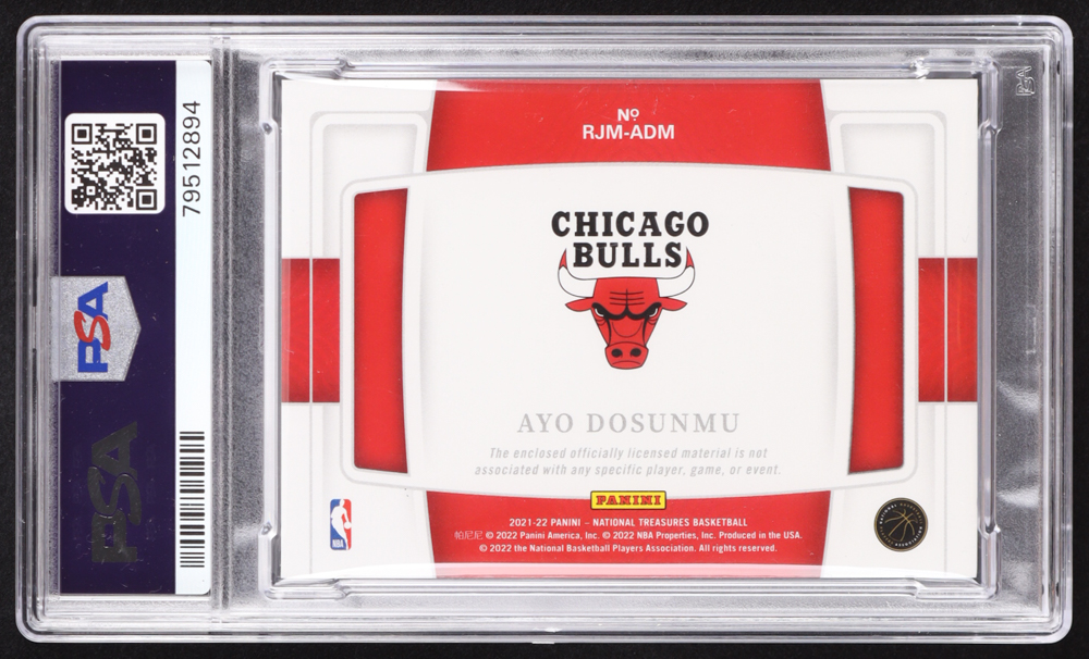 Ayo Dosunmu Signed 2021-22 Panini National Treasures Rookie Jumbo Materials #7 #03/99 RC (PSA 8.5) at PristineAuction.com Ayo Dosunmu Signed 2021-22 Panini National Treasures Rookie Jumbo Materials #7 #03/99 RC (PSA 8.5) at PristineAuction.com