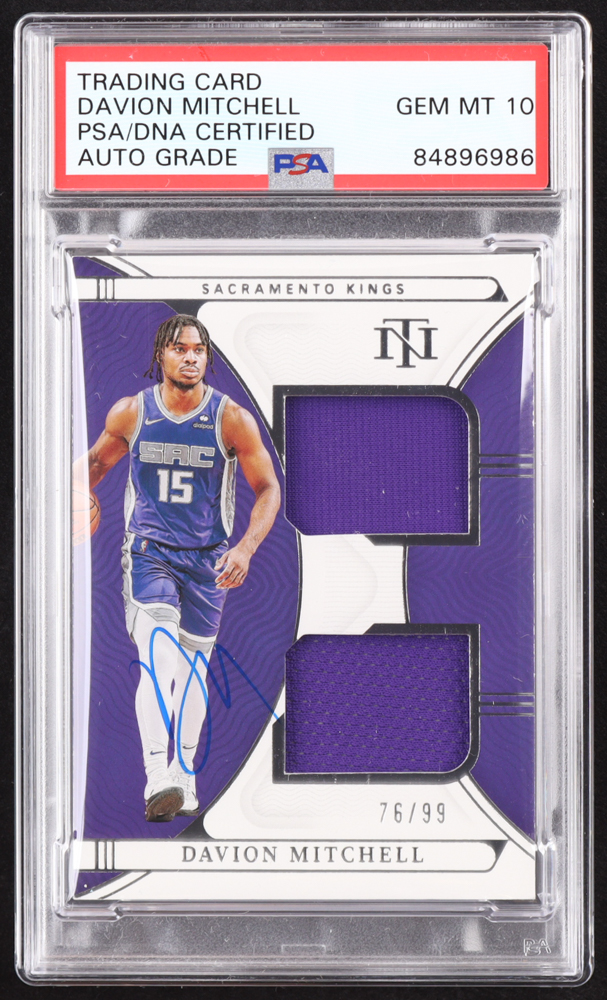 Davion Mitchell Signed 2021-22 Panini National Treasures Rookie Dual Materials #10 #76/99 RC (PSA | Auto 10) at PristineAuction.com Davion Mitchell Signed 2021-22 Panini National Treasures Rookie Dual Materials #10 #76/99 RC (PSA | Auto 10) at PristineAuction.com