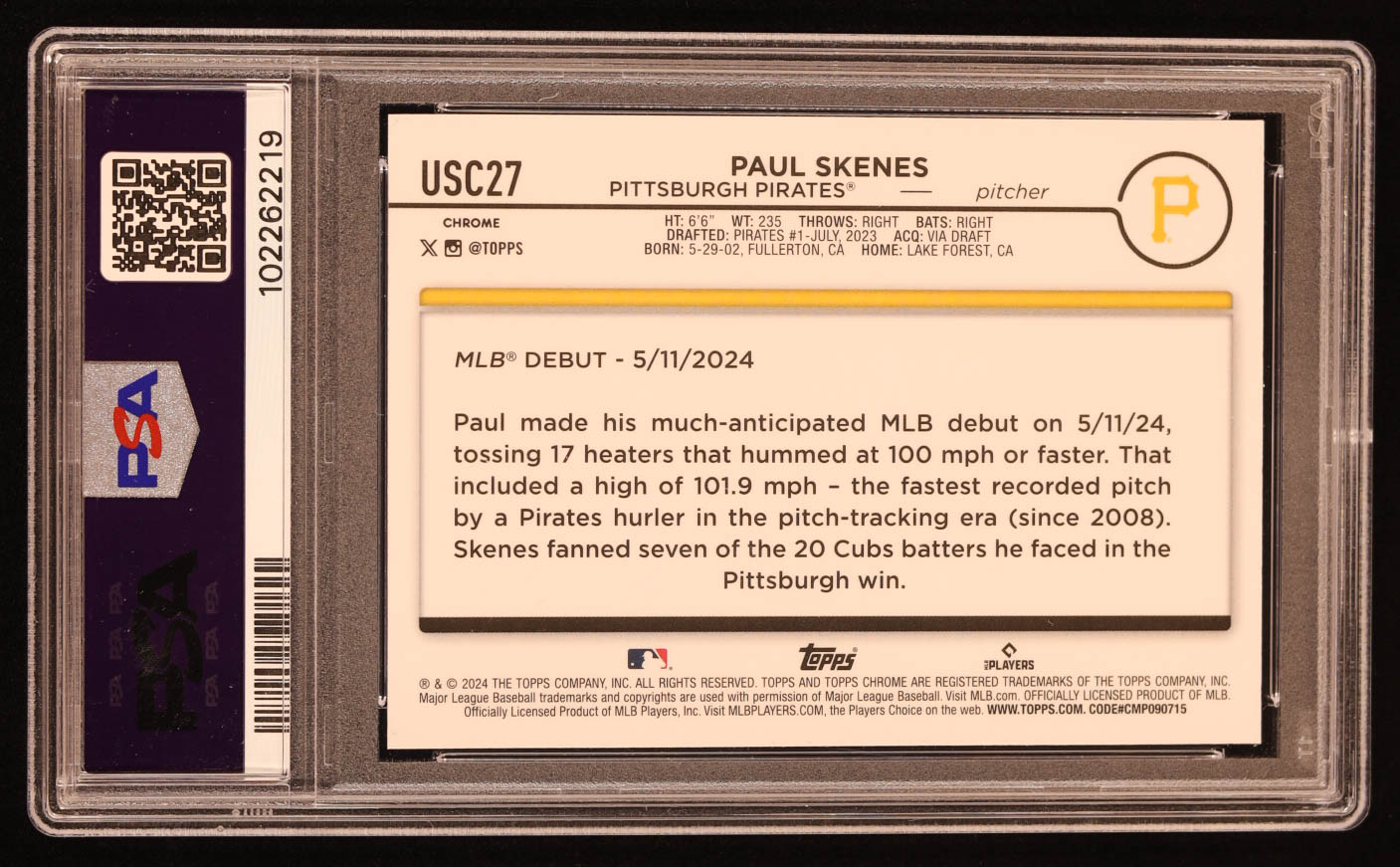 Paul Skenes 2024 Topps Chrome Update #USC27 RC (PSA 10) at PristineAuction.com Paul Skenes 2024 Topps Chrome Update #USC27 RC (PSA 10) at PristineAuction.com