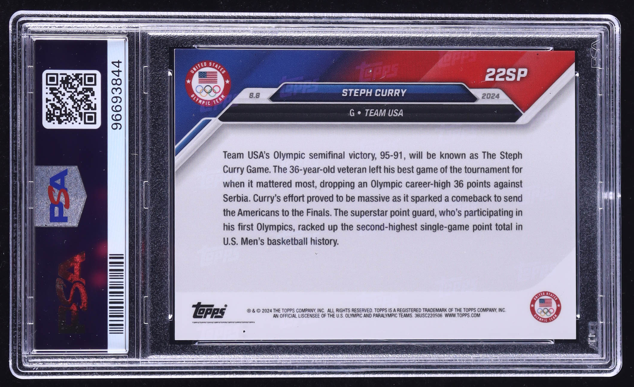 Stephen Curry 2024 Topps Now Olympic Games Rainbow Foil #22SP (PSA 9) at PristineAuction.com Stephen Curry 2024 Topps Now Olympic Games Rainbow Foil #22SP (PSA 9) at PristineAuction.com