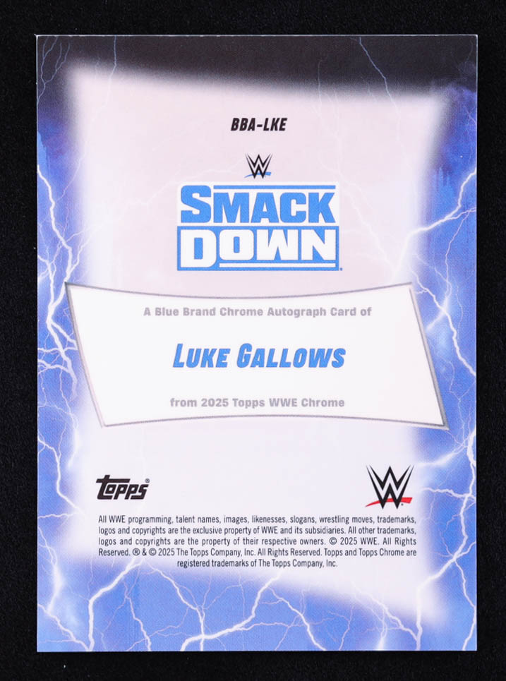 Luke Gallows 2025 Topps Chrome WWE Blue Brand Autographs Gold Geometric Refractors #BBALKE #27/50 at PristineAuction.com Luke Gallows 2025 Topps Chrome WWE Blue Brand Autographs Gold Geometric Refractors #BBALKE #27/50 at PristineAuction.com