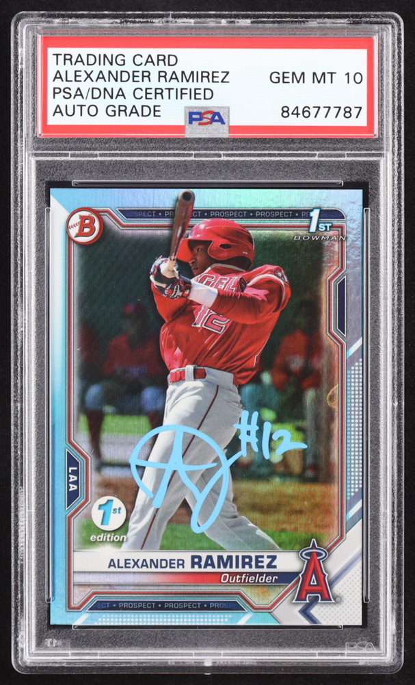 Alexander Ramirez Signed 2021 Bowman 1st Edition Sky Blue Foil #BFE145 RC (PSA | Auto 10) at PristineAuction.com Alexander Ramirez Signed 2021 Bowman 1st Edition Sky Blue Foil #BFE145 RC (PSA | Auto 10) at PristineAuction.com