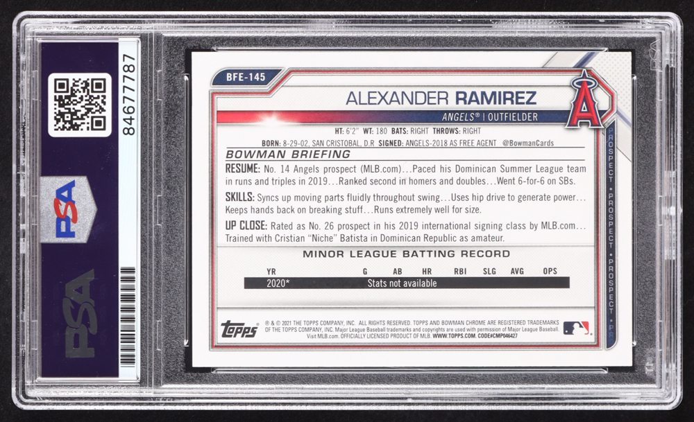 Alexander Ramirez Signed 2021 Bowman 1st Edition Sky Blue Foil #BFE145 RC (PSA | Auto 10) at PristineAuction.com Alexander Ramirez Signed 2021 Bowman 1st Edition Sky Blue Foil #BFE145 RC (PSA | Auto 10) at PristineAuction.com