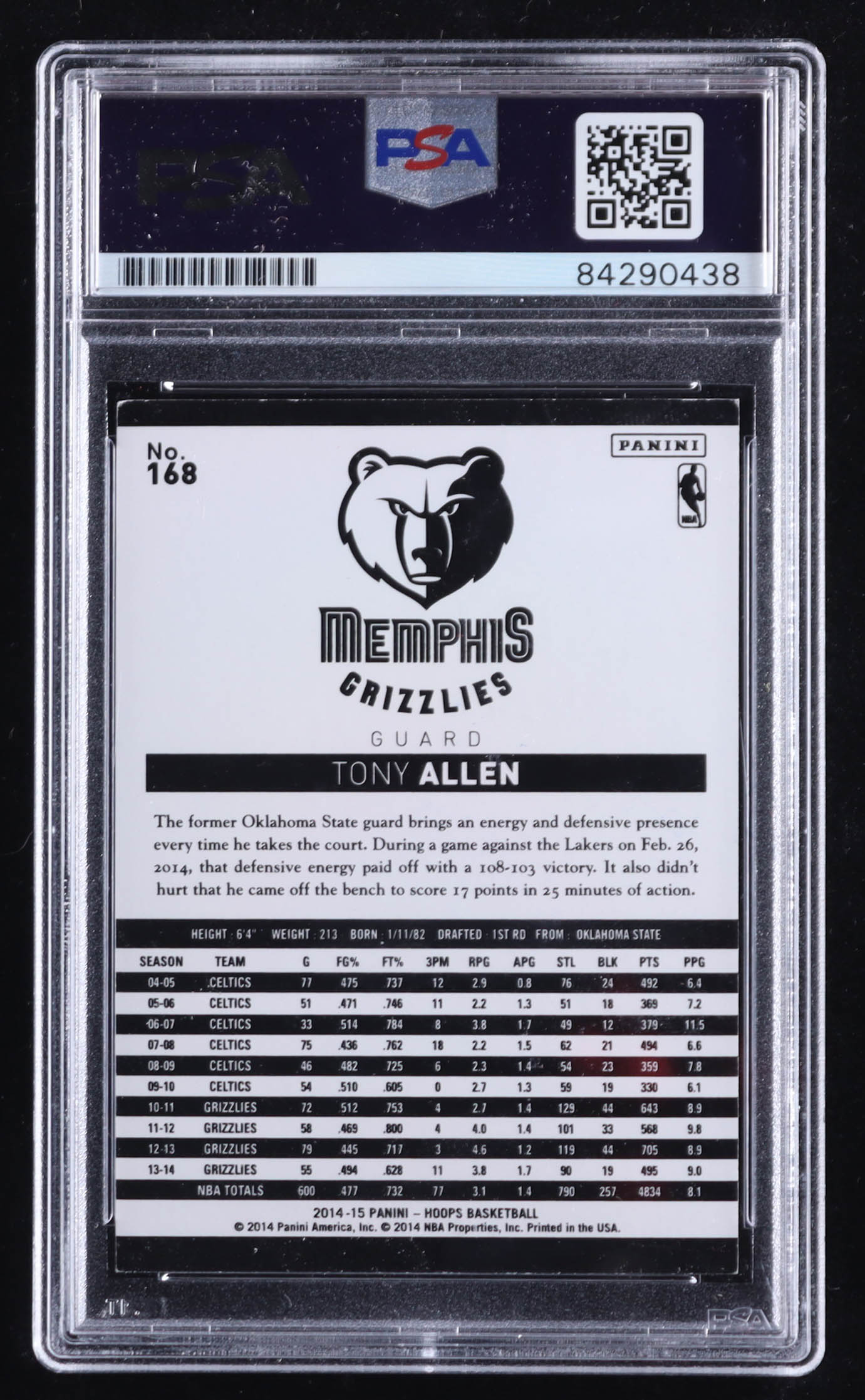 Tony Allen Signed 2014-15 Hoops #168 (PSA) at PristineAuction.com Tony Allen Signed 2014-15 Hoops #168 (PSA) at PristineAuction.com