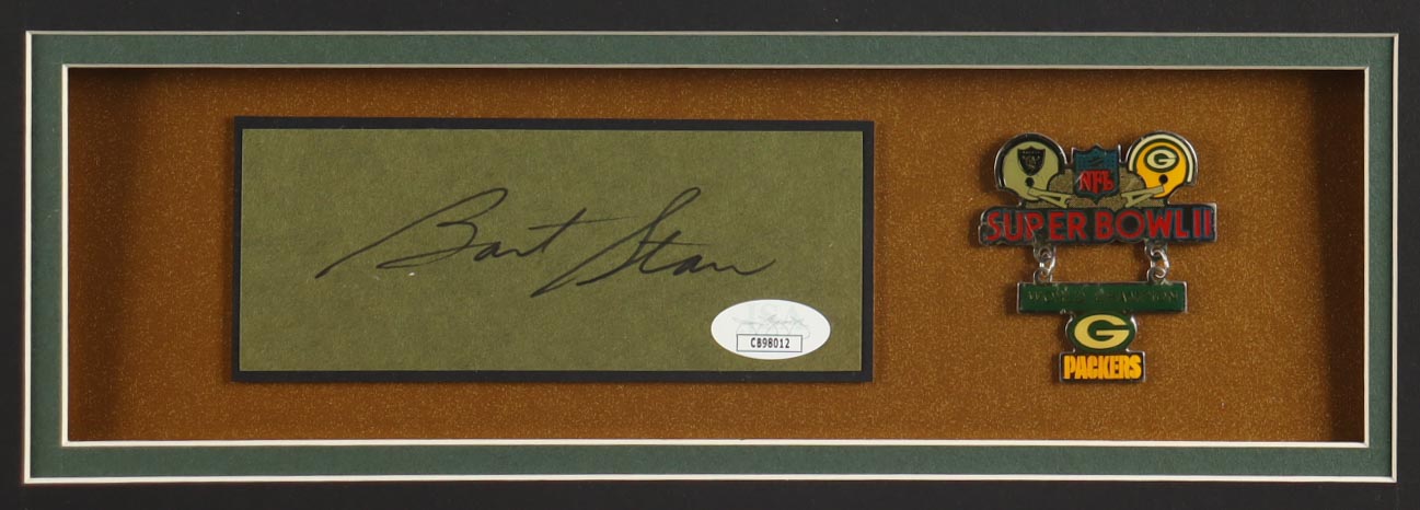Bart Starr Signed Custom Framed Cut Display With Jersey & Official Super Bowl II Pin (JSA) at PristineAuction.com Bart Starr Signed Custom Framed Cut Display With Jersey & Official Super Bowl II Pin (JSA) at PristineAuction.com