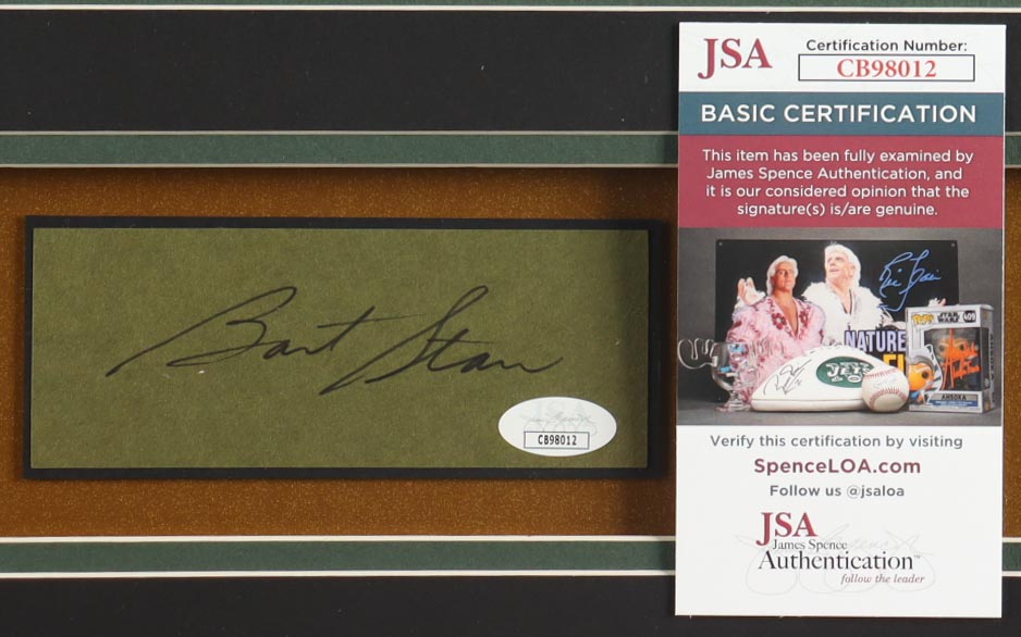 Bart Starr Signed Custom Framed Cut Display With Jersey & Official Super Bowl II Pin (JSA) at PristineAuction.com Bart Starr Signed Custom Framed Cut Display With Jersey & Official Super Bowl II Pin (JSA) at PristineAuction.com