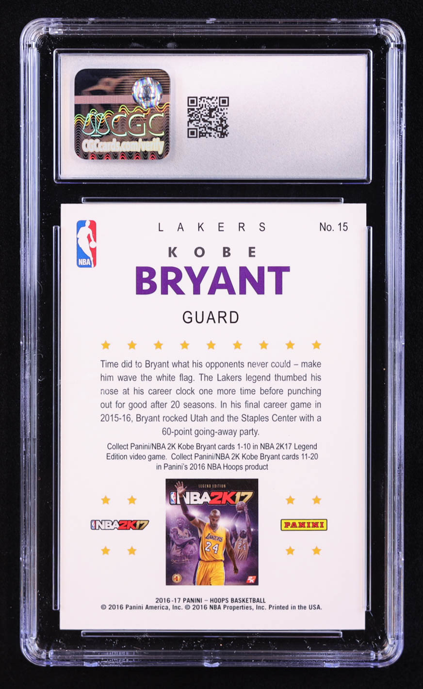 Kobe Bryant 2016-17 Hoops Kobe 2K Hoops #15 (CGC 10) at PristineAuction.com Kobe Bryant 2016-17 Hoops Kobe 2K Hoops #15 (CGC 10) at PristineAuction.com