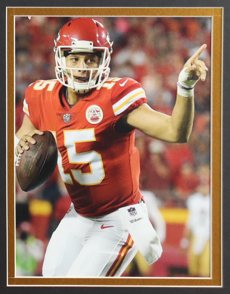 Patrick Mahomes Custom Framed Jersey Display With Chiefs Pin & (2) Team Logo Patches at PristineAuction.com Patrick Mahomes Custom Framed Jersey Display With Chiefs Pin & (2) Team Logo Patches at PristineAuction.com