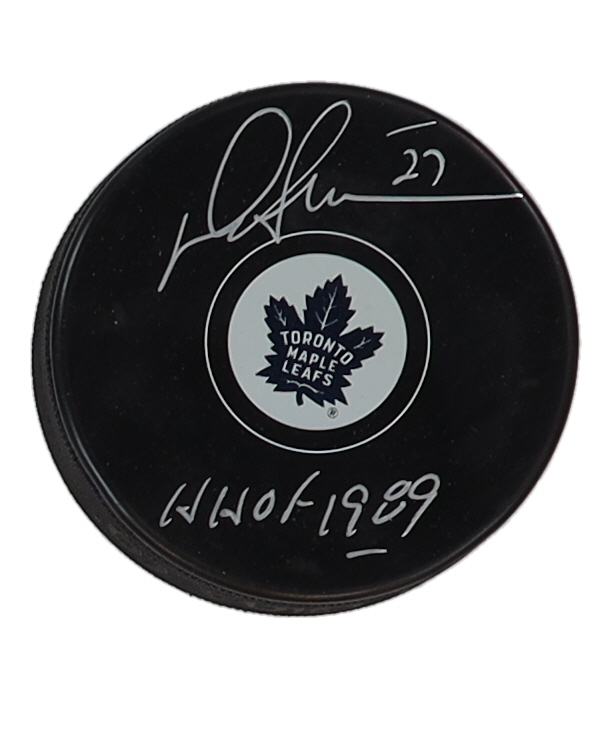 Darryl Sittler Signed Maple Leafs Logo Hockey Puck Inscribed "HHOF 1989" (Schwartz) at PristineAuction.com Darryl Sittler Signed Maple Leafs Logo Hockey Puck Inscribed "HHOF 1989" (Schwartz) at PristineAuction.com