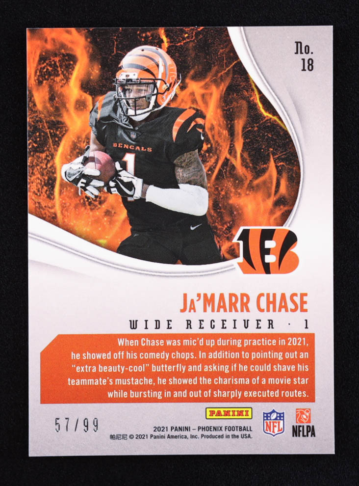 Ja'Marr Chase 2021 Panini Phoenix Heat Wave Orange #18 RC #57/99 at PristineAuction.com Ja'Marr Chase 2021 Panini Phoenix Heat Wave Orange #18 RC #57/99 at PristineAuction.com