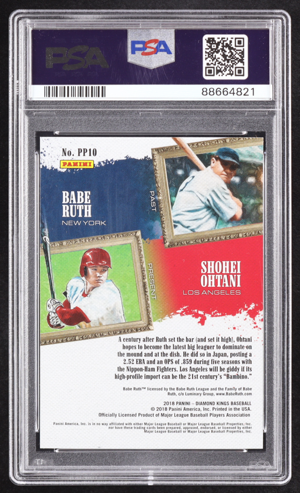 Babe Ruth / Shohei Ohtani RC 2018 Diamond Kings Past and Present #10 (PSA 10) at PristineAuction.com Babe Ruth / Shohei Ohtani RC 2018 Diamond Kings Past and Present #10 (PSA 10) at PristineAuction.com