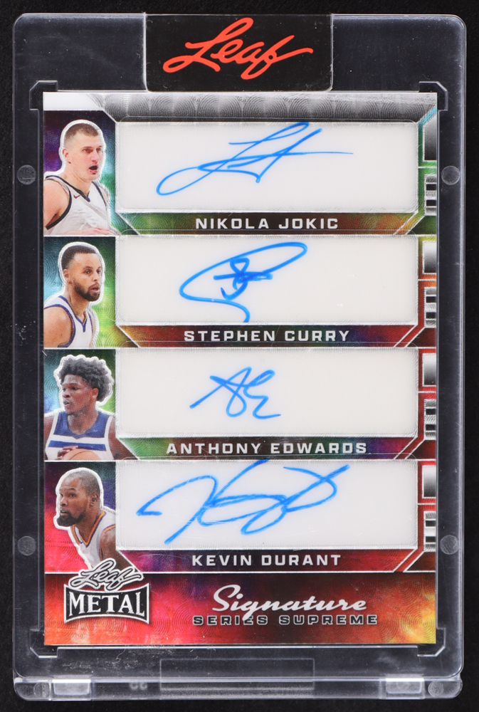 Nikola Jokic / Stephen Curry / Anthony Edwards / Kevin Durant 2024 Leaf Metal Signature Series Supreme Super Prismatic Oil Spill #TS44 #1/1 at PristineAuction.com Nikola Jokic / Stephen Curry / Anthony Edwards / Kevin Durant 2024 Leaf Metal Signature Series Supreme Super Prismatic Oil Spill #TS44 #1/1 at PristineAuction.com