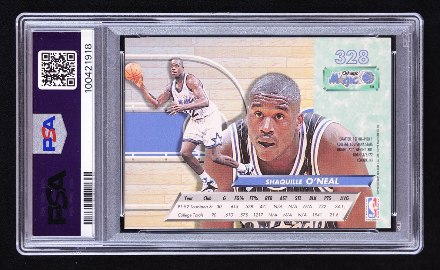 Shaquille O'Neal 1992-93 Ultra #328 RC (PSA 9) at PristineAuction.com Shaquille O'Neal 1992-93 Ultra #328 RC (PSA 9) at PristineAuction.com