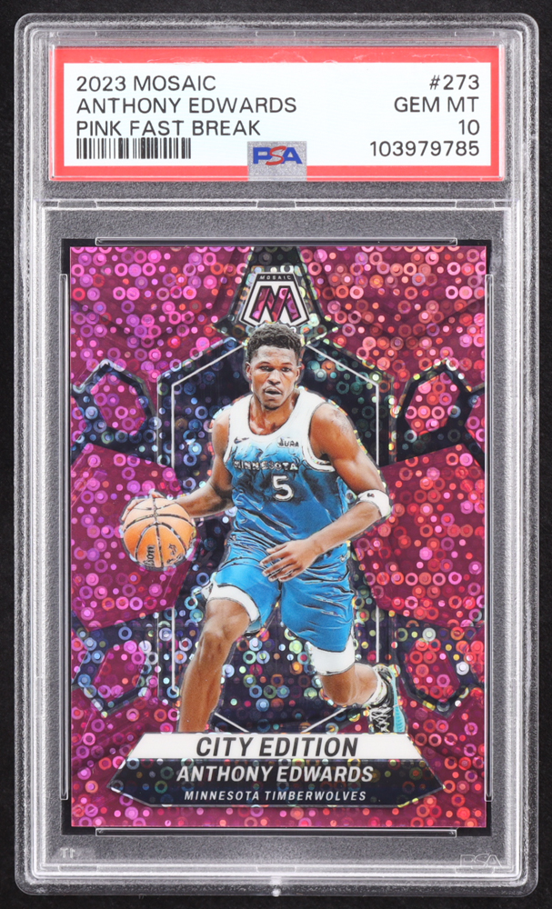 Anthony Edwards 2023-24 Panini Mosaic Mosaic Fast Break Pink #273 / City Edition #13/20 (PSA 10) at PristineAuction.com Anthony Edwards 2023-24 Panini Mosaic Mosaic Fast Break Pink #273 / City Edition #13/20 (PSA 10) at PristineAuction.com