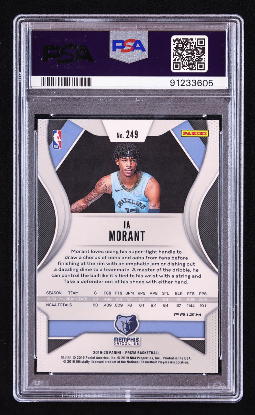 Ja Morant 2019-20 Panini Prizm Prizms Pink Ice #249 RC (PSA 9) at PristineAuction.com Ja Morant 2019-20 Panini Prizm Prizms Pink Ice #249 RC (PSA 9) at PristineAuction.com