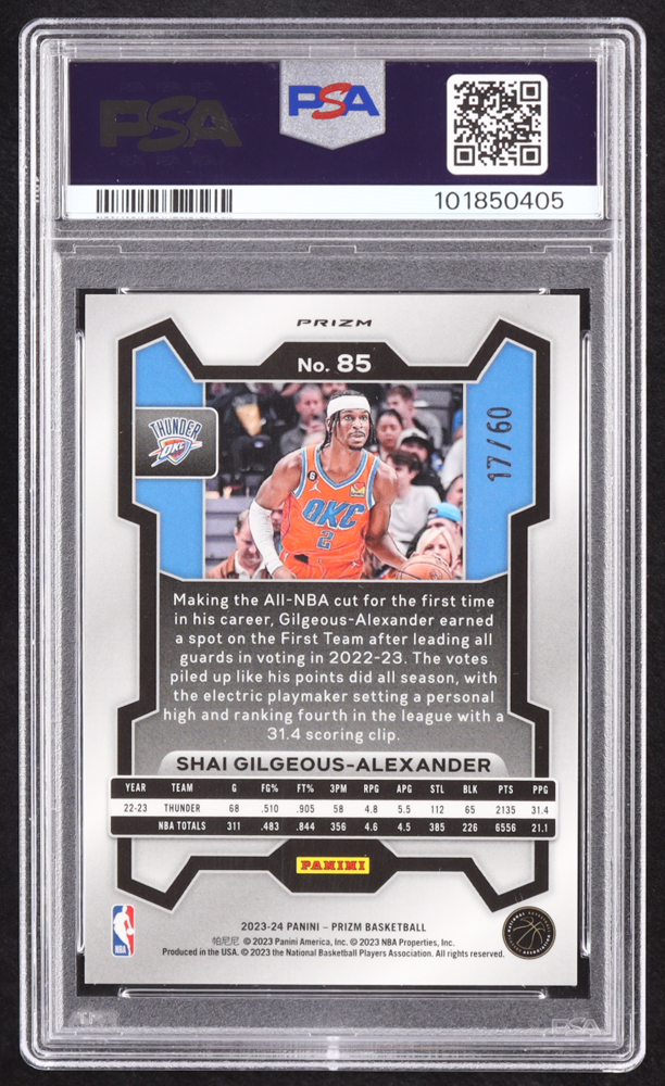 Shai Gilgeous-Alexander 2023-24 Panini Prizm Prizms Orange Wave #85 #17/60 (PSA 10) at PristineAuction.com Shai Gilgeous-Alexander 2023-24 Panini Prizm Prizms Orange Wave #85 #17/60 (PSA 10) at PristineAuction.com