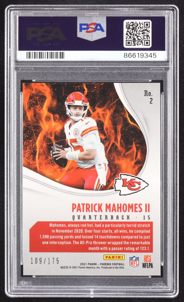 Patrick Mahomes II 2021 Panini Phoenix Heat Wave Pink #2 #109/175 (PSA 10) at PristineAuction.com Patrick Mahomes II 2021 Panini Phoenix Heat Wave Pink #2 #109/175 (PSA 10) at PristineAuction.com