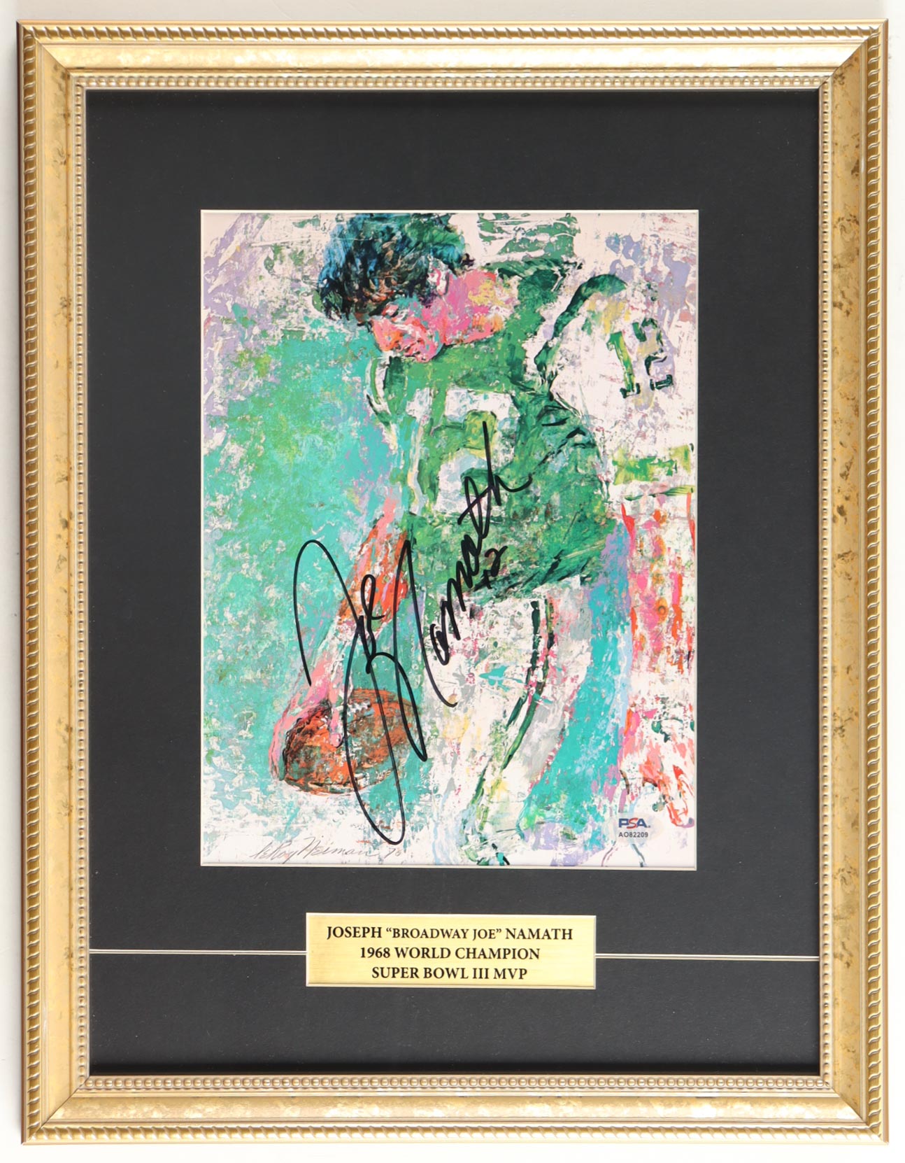 Joe Namath Signed Jets Custom Framed Leroy Neiman Art Print Display (PSA) at PristineAuction.com Joe Namath Signed Jets Custom Framed Leroy Neiman Art Print Display (PSA) at PristineAuction.com