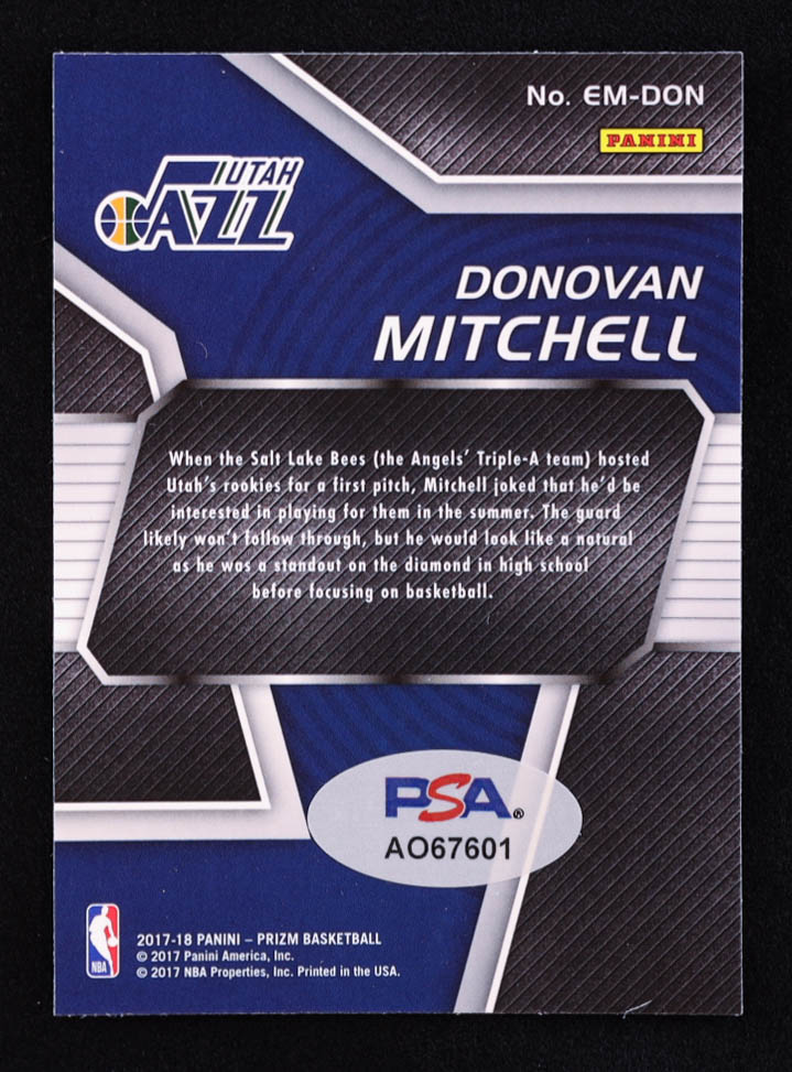 Donovan Mitchell Signed 2017-18 Panini Prizm Emergent #13 RC (PSA) at PristineAuction.com Donovan Mitchell Signed 2017-18 Panini Prizm Emergent #13 RC (PSA) at PristineAuction.com