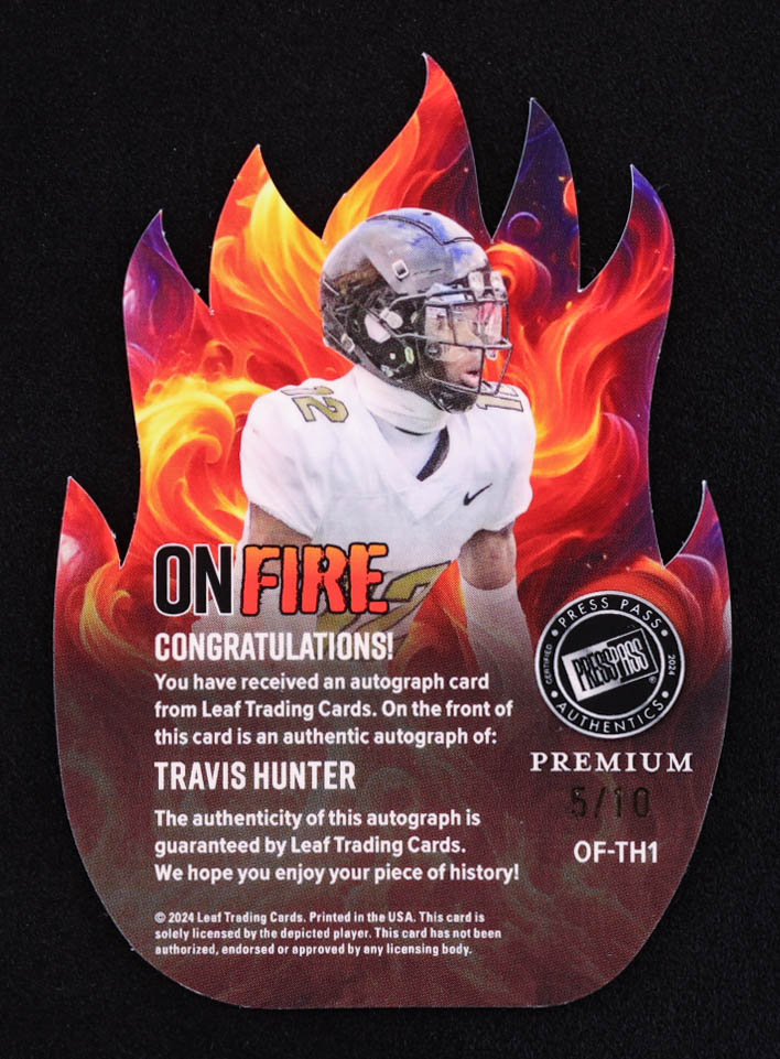 Travis Hunter 2024 Press Pass Premium On Fire Autographs Crystals #OFTH1 RC #5/10 at PristineAuction.com Travis Hunter 2024 Press Pass Premium On Fire Autographs Crystals #OFTH1 RC #5/10 at PristineAuction.com