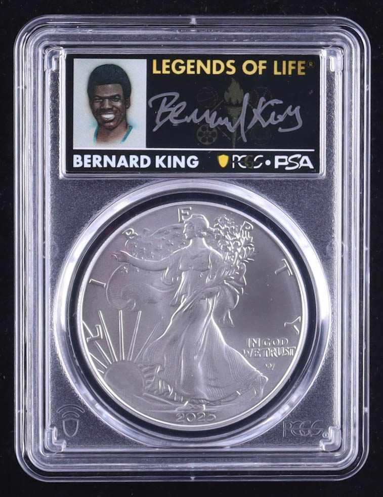 2025 American Silver Eagle, First Day of Issue - Legends of Life Bernard King Autograph (PSA) (PCGS MS70) at PristineAuction.com 2025 American Silver Eagle, First Day of Issue - Legends of Life Bernard King Autograph (PSA) (PCGS MS70) at PristineAuction.com