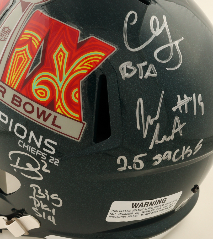 Eagles Defense Full-Size Replica Speed Helmet Signed By (5) With Brandon Graham, Darius Slay, Josh Sweat, C. J. Gardner-Johnson, Milton Williams with Multiple Game Inscriptions (Beckett) at PristineAuction.com Eagles Defense Full-Size Replica Speed Helmet Signed By (5) With Brandon Graham, Darius Slay, Josh Sweat, C. J. Gardner-Johnson, Milton Williams with Multiple Game Inscriptions (Beckett) at PristineAuction.com