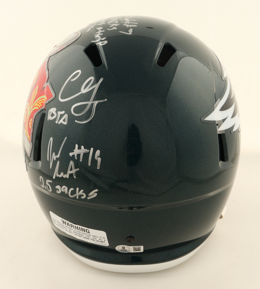 Eagles Defense Full-Size Replica Speed Helmet Signed By (5) With Brandon Graham, Darius Slay, Josh Sweat, C. J. Gardner-Johnson, Milton Williams with Multiple Game Inscriptions (Beckett) at PristineAuction.com Eagles Defense Full-Size Replica Speed Helmet Signed By (5) With Brandon Graham, Darius Slay, Josh Sweat, C. J. Gardner-Johnson, Milton Williams with Multiple Game Inscriptions (Beckett) at PristineAuction.com