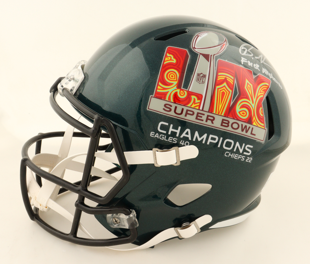 Brandon Graham Signed Eagles Super Bowl LIX Logo Full-Size Speed Helmet Inscribed "F Mahomes" (Beckett) at PristineAuction.com Brandon Graham Signed Eagles Super Bowl LIX Logo Full-Size Speed Helmet Inscribed "F Mahomes" (Beckett) at PristineAuction.com