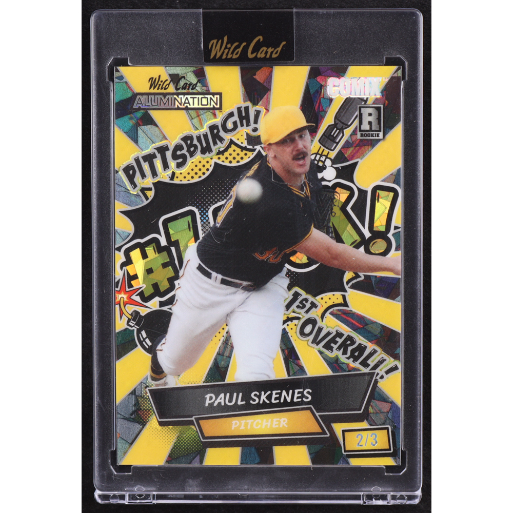 Paul Skenes 2024 Wild Card Alumination Comix #1 Pick Black and Yellow Crystal #PS4 RC #2/3 at PristineAuction.com