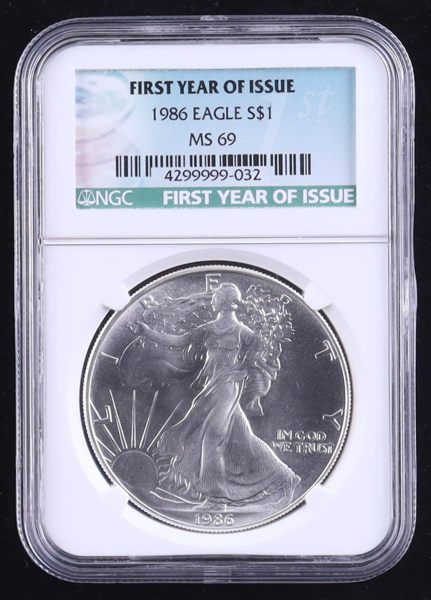 1986 American Silver Eagle - First Year of Issue (NGC MS69) at PristineAuction.com 1986 American Silver Eagle - First Year of Issue (NGC MS69) at PristineAuction.com