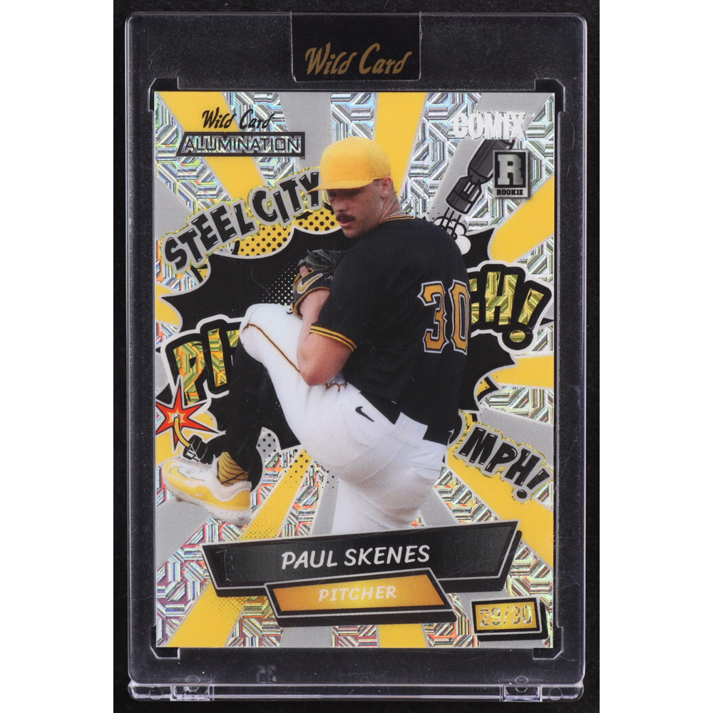 Paul Skenes 2024 Wild Card Alumination Comix Pittsburgh Yellow and Silver Mojo #PS3 RC #29/30 at PristineAuction.com