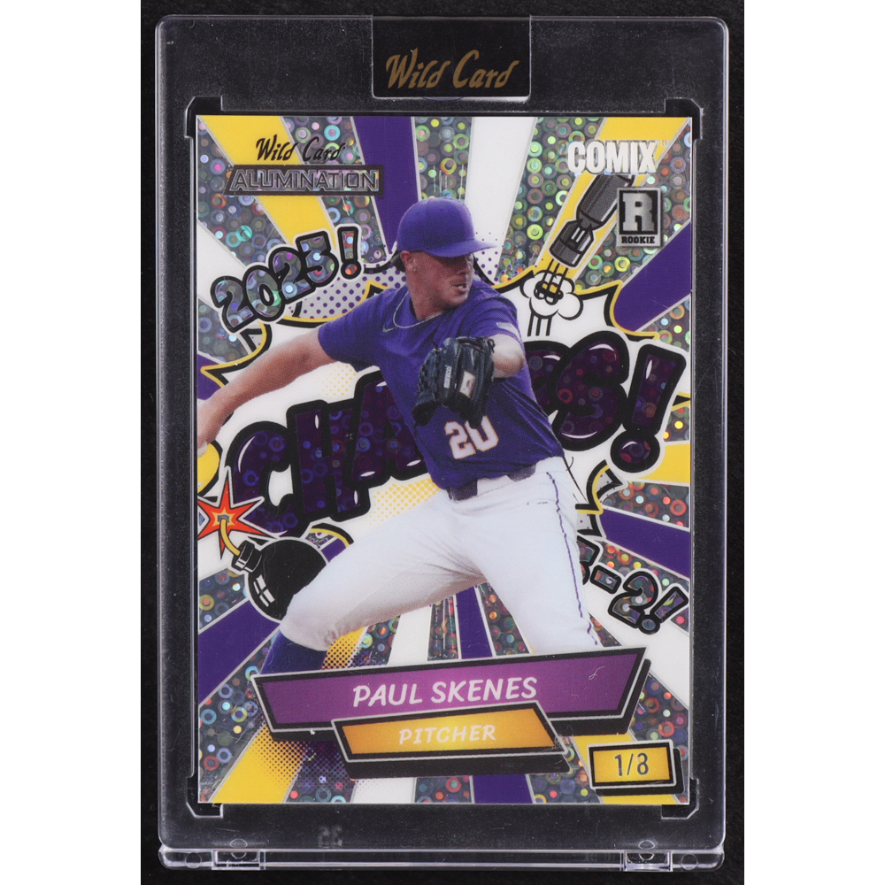 Paul Skenes 2024 Wild Card Alumination Comix Champs Yellow Purple and White Disco #PS6 RC #1/8 at PristineAuction.com