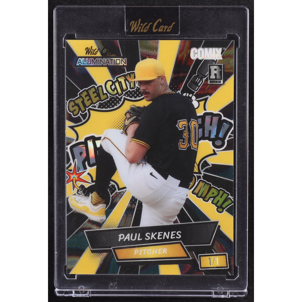 Paul Skenes 2024 Wild Card Alumination Comix Pittsburgh Black and Yellow Lava #PS3 RC #1/1 at PristineAuction.com Paul Skenes 2024 Wild Card Alumination Comix Pittsburgh Black and Yellow Lava #PS3 RC #1/1 at PristineAuction.com