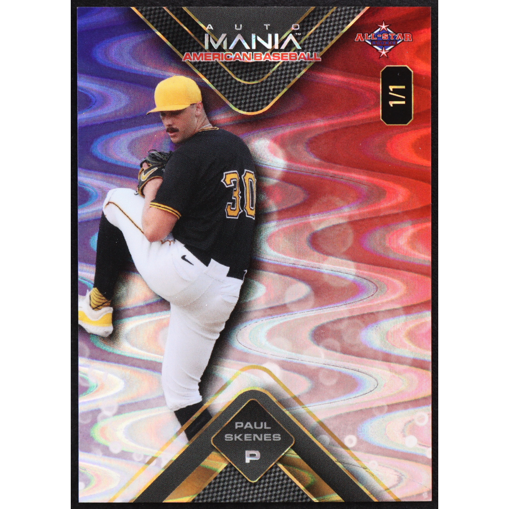 Paul Skenes 2024 Wild Card Auto Mania Triangle Red White and Blue Wave #PS RC #1/1 at PristineAuction.com Paul Skenes 2024 Wild Card Auto Mania Triangle Red White and Blue Wave #PS RC #1/1 at PristineAuction.com