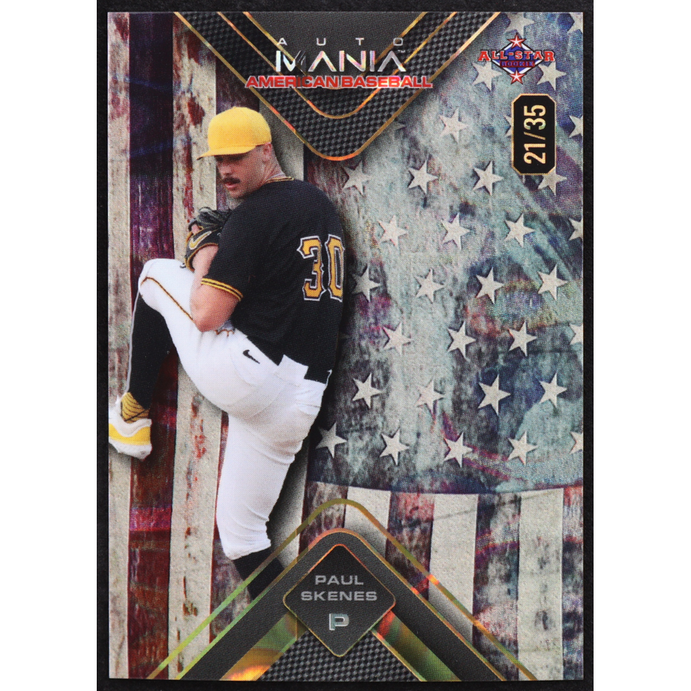 Paul Skenes 2024 Wild Card Auto Mania Triangle Vintage Flag Lava #PS RC #21/35 at PristineAuction.com Paul Skenes 2024 Wild Card Auto Mania Triangle Vintage Flag Lava #PS RC #21/35 at PristineAuction.com