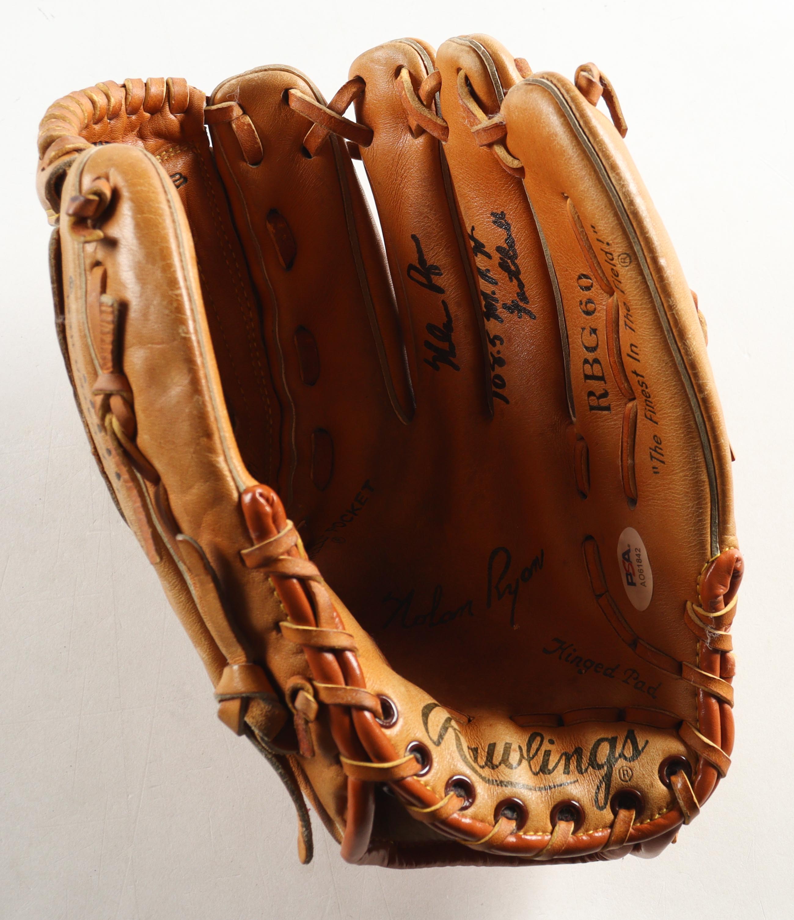 Nolan Ryan Signed Rawlings Glove With Nameplate Display Case Inscribed "108.5 M.P.H. Fastball" (PSA) at PristineAuction.com Nolan Ryan Signed Rawlings Glove With Nameplate Display Case Inscribed "108.5 M.P.H. Fastball" (PSA) at PristineAuction.com