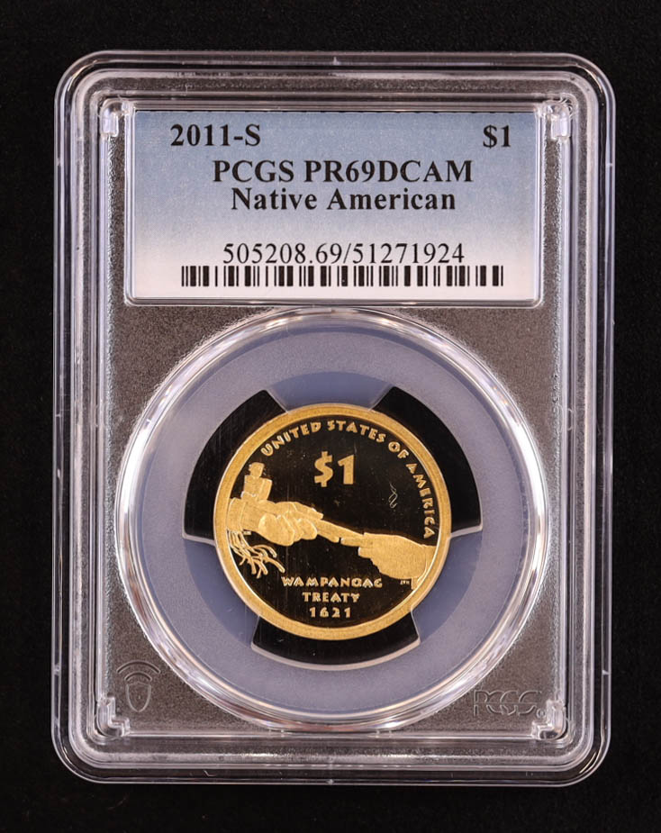 2011-S Sacagawea "Wampanoag Treaty of 1621" $1 Coin - Deep Cameo Proof (PCGS PR69DCAM) at PristineAuction.com 2011-S Sacagawea "Wampanoag Treaty of 1621" $1 Coin - Deep Cameo Proof (PCGS PR69DCAM) at PristineAuction.com