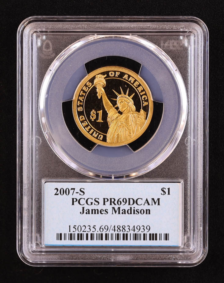 2007-S U.S. Presidential Proof $1 Coin - James Madison 4th President (PCGS PR69DCAM) at PristineAuction.com 2007-S U.S. Presidential Proof $1 Coin - James Madison 4th President (PCGS PR69DCAM) at PristineAuction.com