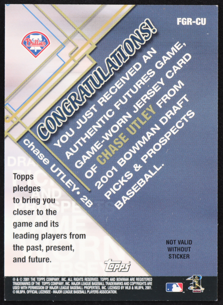 Chase Utley 2001 Bowman Draft Futures Game Relics #FGRCU at PristineAuction.com Chase Utley 2001 Bowman Draft Futures Game Relics #FGRCU at PristineAuction.com